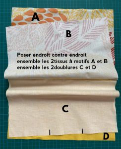 Coudre les tissus a motif ensemble et doublure ensemble.