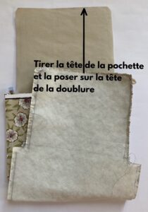 tirer la tete de la pochette a volant sur la tete doublure.